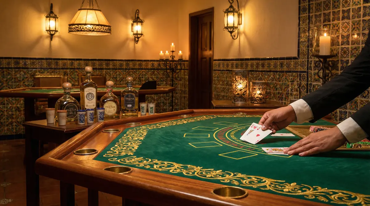 Mesa de blackjack elegante en casino mexicano de lujo